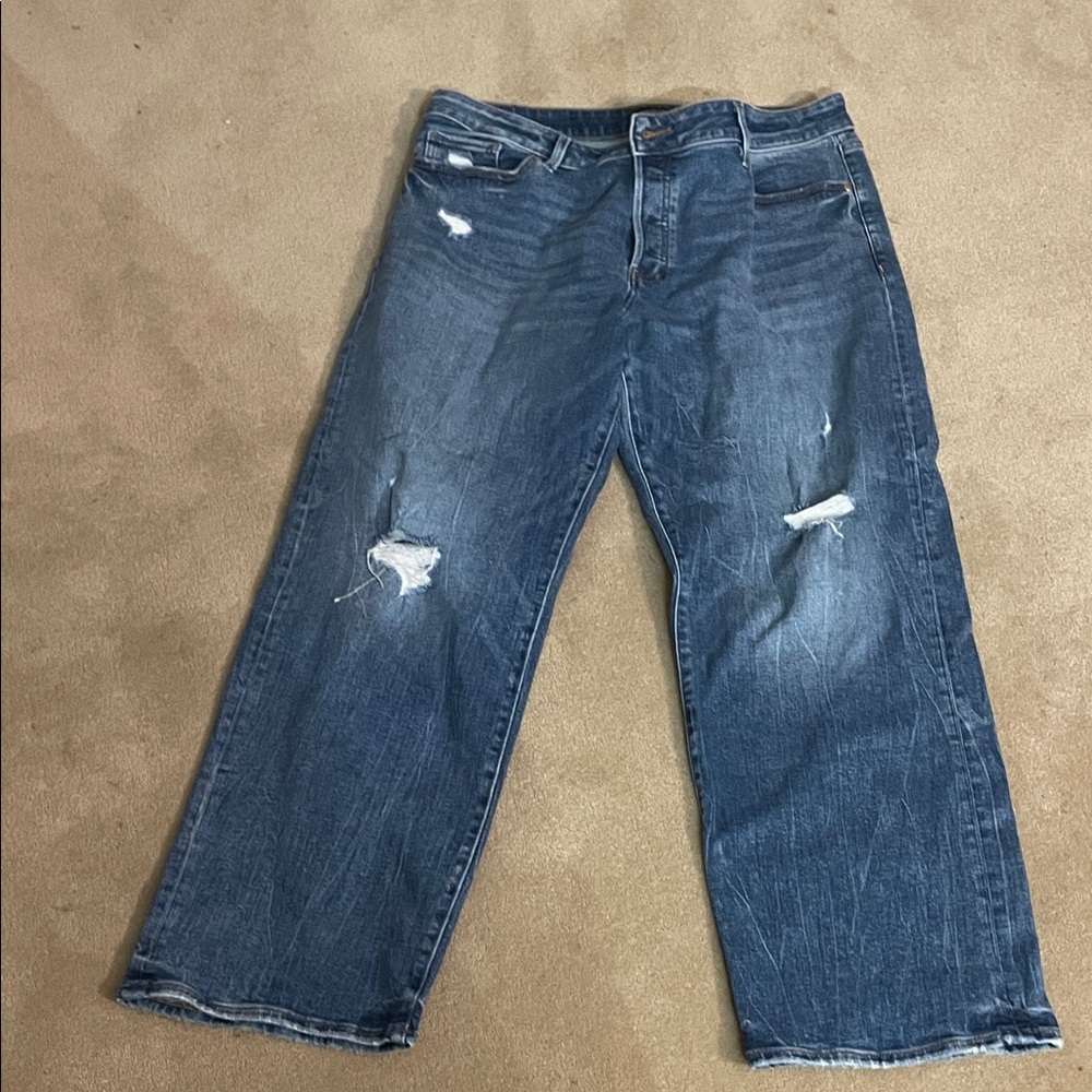Express Women's Blue Distressed straight leg low rise  Jeans